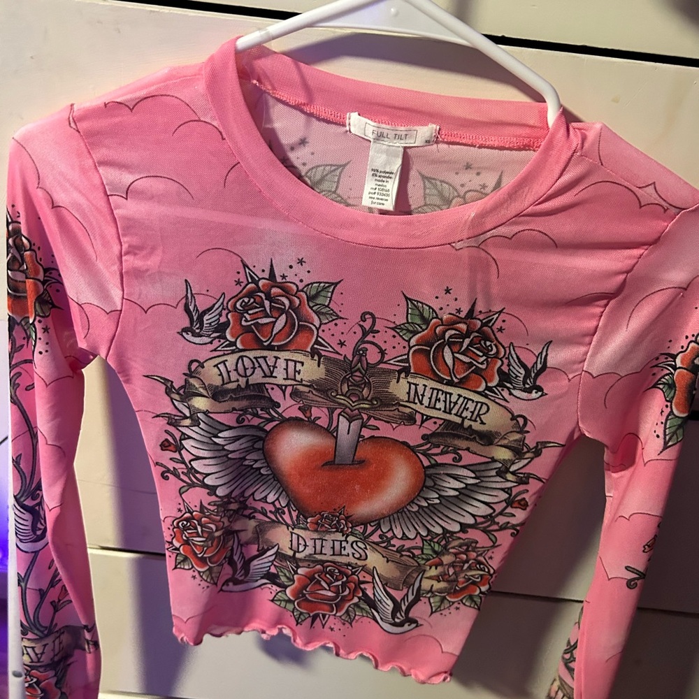Tilly’s pink mesh love never dies top.